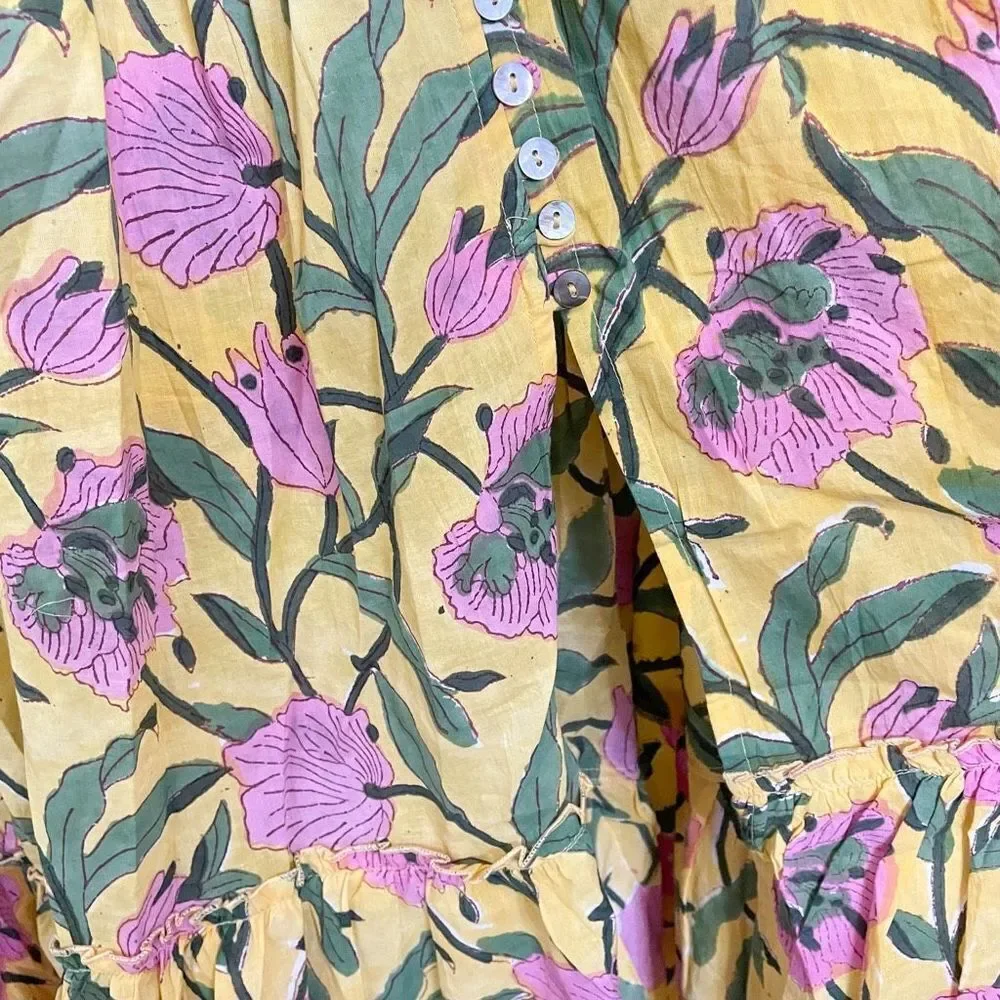 Fox & the Mermaid Venice floral block printed cotton midi dress Sz M/L NWT - Picture 5 of 11